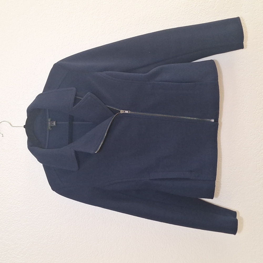 Ann Taylor Factory Navy Blue Moto Pea Coat EUC